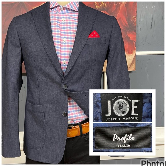 Joseph Abboud Blazer Mens 40R Slim Fit Cotton Poly Stretch Pencil Striped Navy